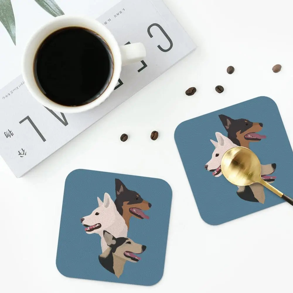 Family Of Dogs Coasters Kitchen Placemats Non-slip Insulation Cup Coffee Mats For Decor Home Tableware Pads Set of 4