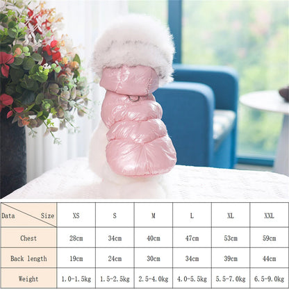 the PUFFY PRINCESS - Fashion Winter Dog Down Jacket, Warm Fleece Pet Coat for Small Dogs, Yorkshire Shih Tzu Luxury Fur Collar Puppy Clothes Outfits