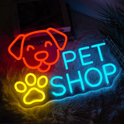 Pet Shop Neon Sign Grooming Sign for Wall Decor Pet Shop Open Business Pet Salon Doggy Daycare Dog Cat Spa Store Decor