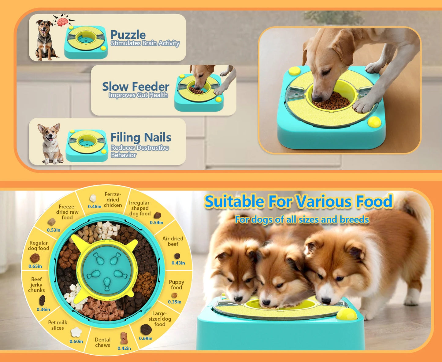 3in1 Interactive Dog Puzzle Toys - Fun Slow Feeder Brain Education Treat Puzzles with IQ Squeak Design - Educational Dog Toys