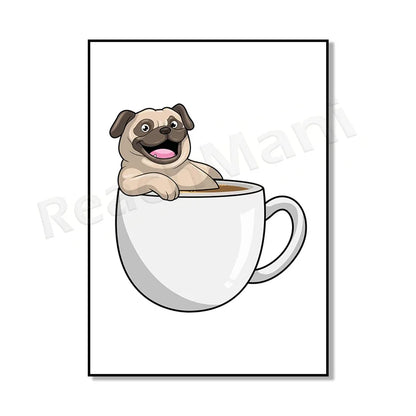 Cat in coffee mug, guinea pig, pug, rabbit, elephant, cat, mug animal canvas poster art picture home decor