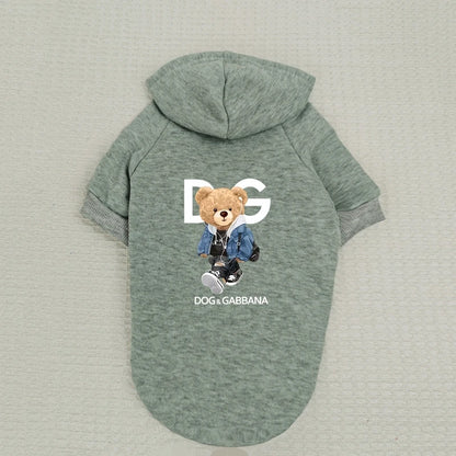 Cartoon Trendy Pet Clothes Personalized Bear Print Small Dog Sweatshirt Autumn Winter Dog Warm Hoodie