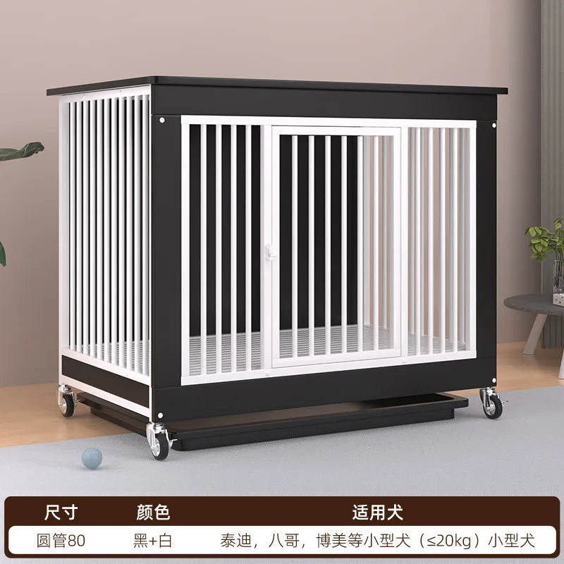 Reinforced Anti-Biting Dog Kennel Sturdy and Durable Wooden Round Pipe Dog Cage with Detachable Wheels Pet Bed