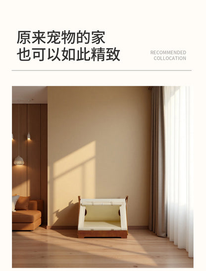 Wooden Pet Tent House - Washable Dog Bed for Small Dogs, Cat House with Removable Cover, Cozy Pet Tent for Indoor/Outdoor Use