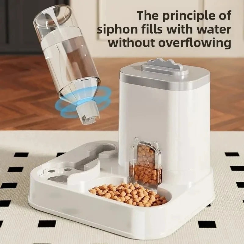 Automatic Cat & Dog Water Dispenser with Integrated Food Basin No Batteries Needed,Automatic Pet Feeder One-Piece Design