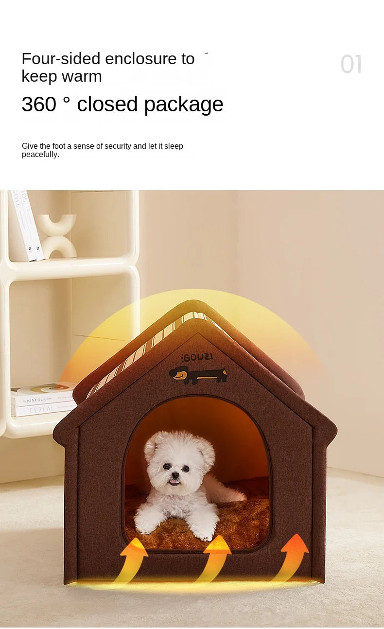 Plush dog bed pet warm house Soft and comfortable cat house foldable detachable washable puppy cave sofa  nest