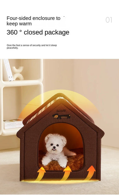 Plush dog bed pet warm house Soft and comfortable cat house foldable detachable washable puppy cave sofa  nest