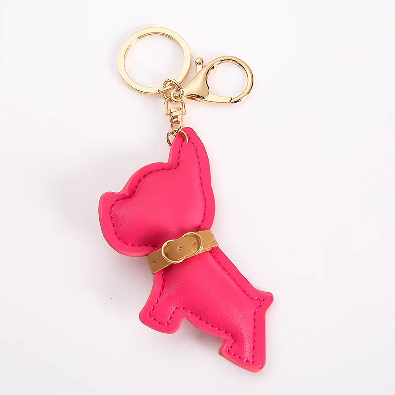 cute fashion pu leather French bulldog keychain keyring for women ladies animal car key chain handbag backbag pendant bag charm
