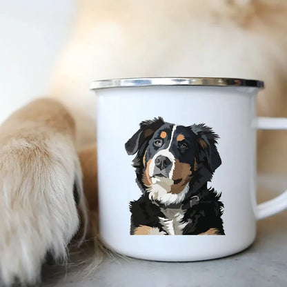 Cute Dog Printed Enamel Coffee Tea Mugs Office Home Party Beer Drink Cola Cups Funny Handle Camping Water Mug Best Friend Gifts
