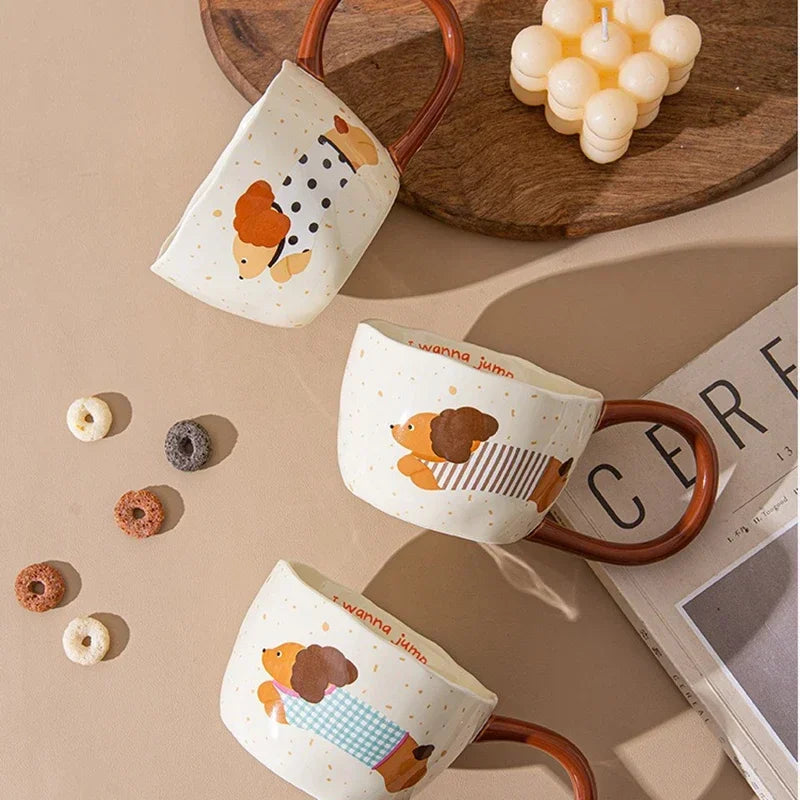 300ML Ceramic Mug Cartoon Cup Cute Puppy Pattern Coffee Cup Juice Breakfast Milk Oats Mug Yogurt Office Student Drinkware Gift