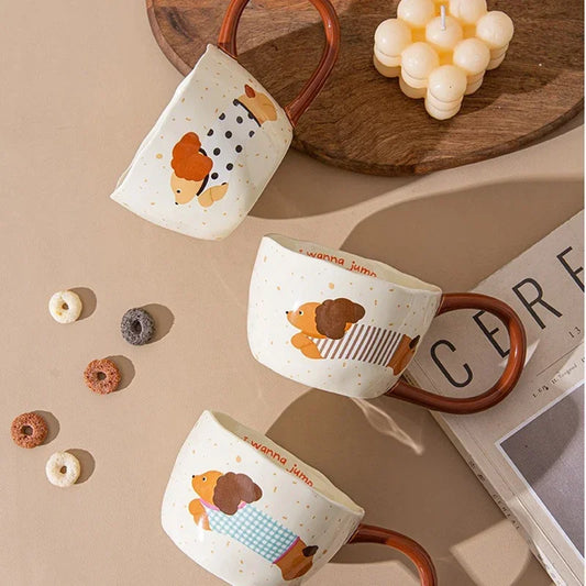 the PAWS & PUP COFFEE MUG - 300ML Ceramic Mug, Cartoon Cup, Cute Puppy Pattern Coffee Cup, Juice Breakfast Milk Oats Mug, Yogurt Office Student Drinkware Gift