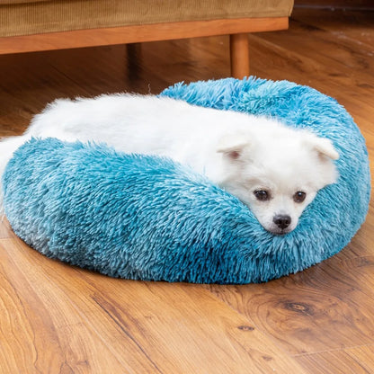 Calming Dog Bed for Small Dogs - Donut Washable Small Pet Bed, Anti-Slip Round Fluffy Plush Faux Fur Large Cat Bed