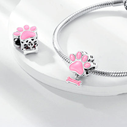 Dog Pet Charms 925 Silver Doggy Paw French Bulldog Bones Beads fit Original Bracelet DIY Fine Jewelry