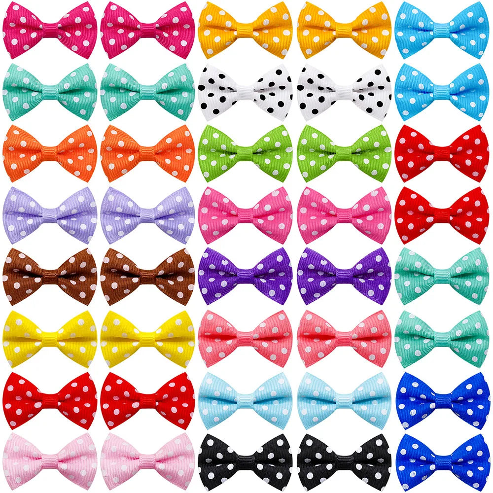 40Pcs Bulk Dog Bows Hair Accessories Pets Grooming Hair Clips Dot Dog Cat Bows Hairpin Girls Barrette for Small Dogs Supplies