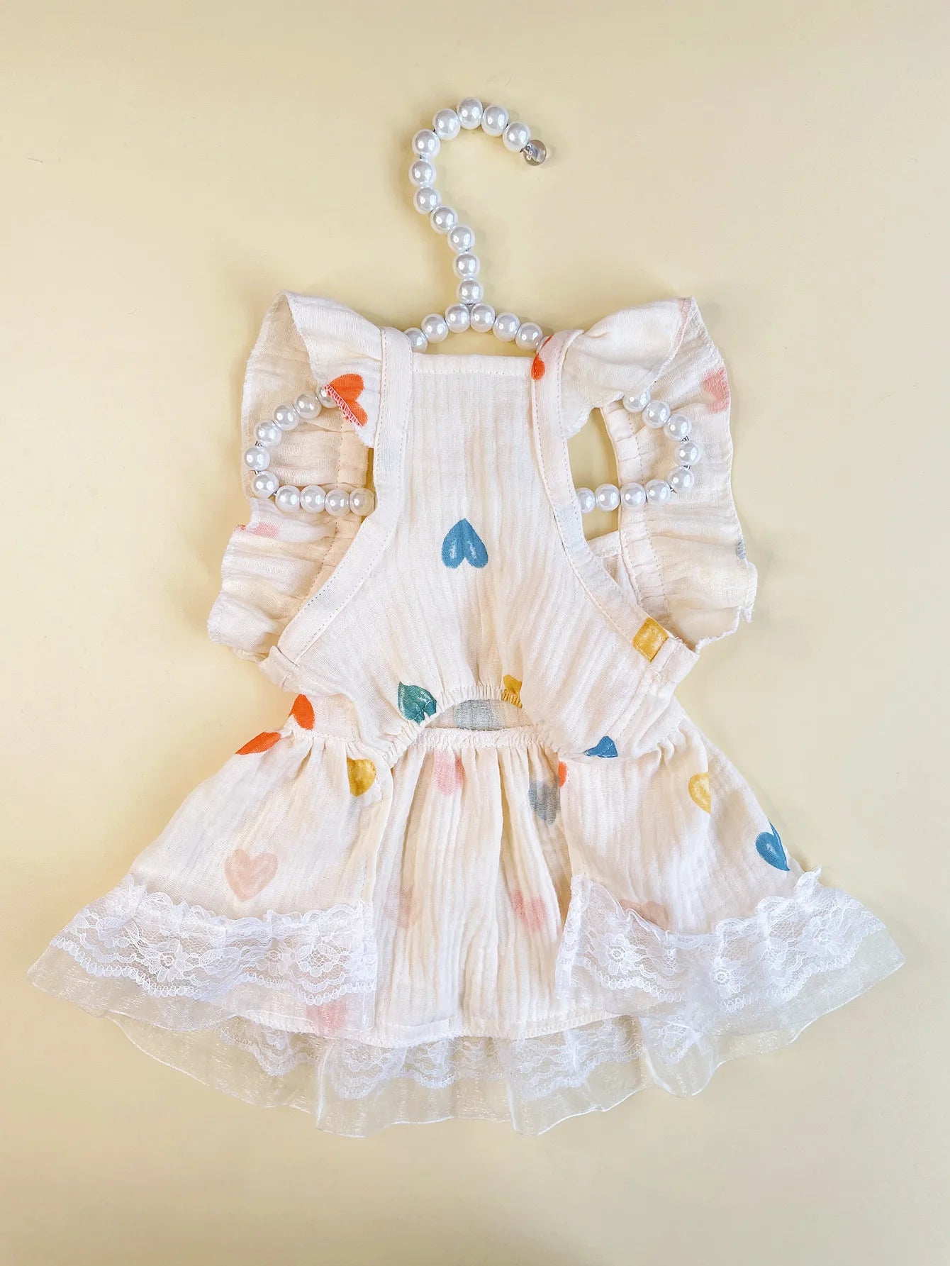 Pet Light Yellow Heart-shaped Little Fly Sleeve Dress Cat and Dog Four Season Vest Puppy Clothes Dog Dresses for Small Dogs