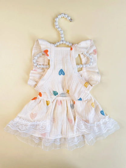 Pet Light Yellow Heart-shaped Little Fly Sleeve Dress Cat and Dog Four Season Vest Puppy Clothes Dog Dresses for Small Dogs