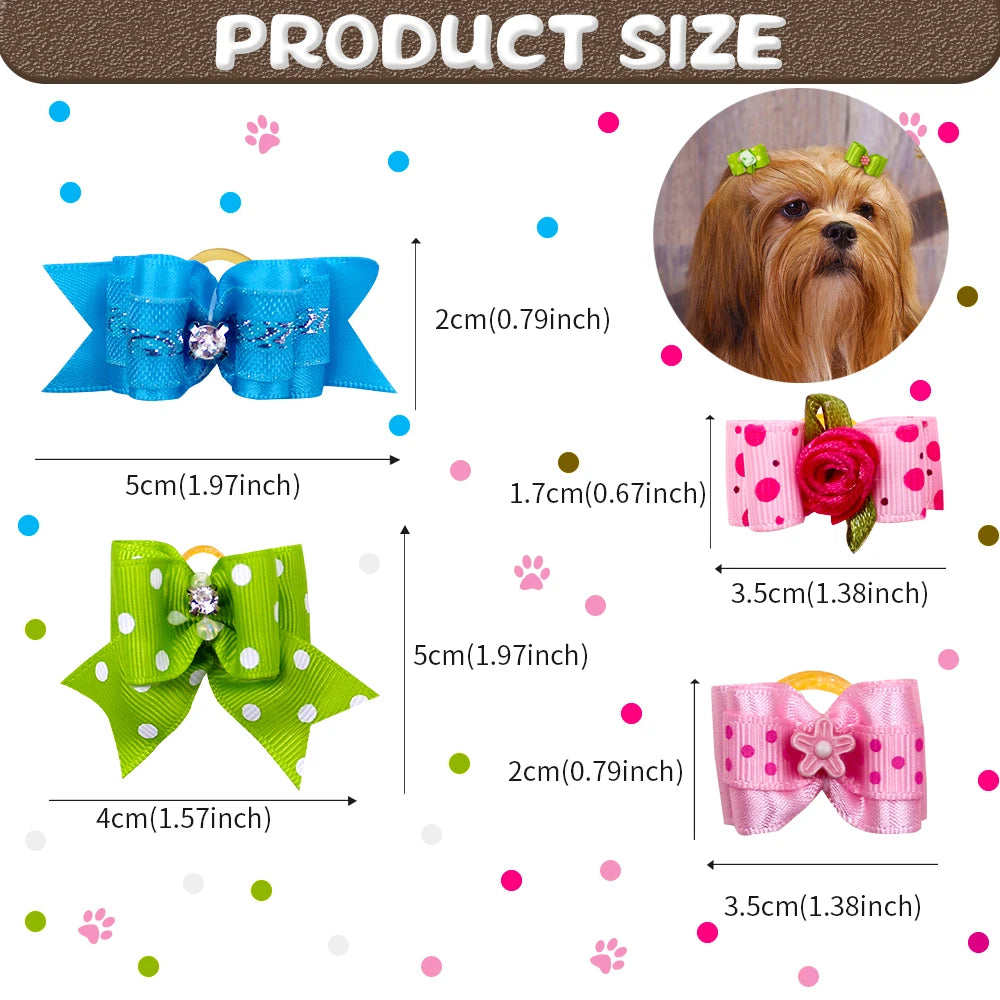 20pcs Pet Dog Cute Hair Bows with Rhinestone&Flowers Ribbon Bows Dog Hair Accessory Dog Groomining Pet Supplies