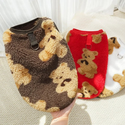 Cute Bear Plush Sweater for Small Dogs,Soft Fluffy Fleece Warm Puppy Pajamas Fuzzy Sleepwear Coat for Yorkie Chihuahua XS-XXL