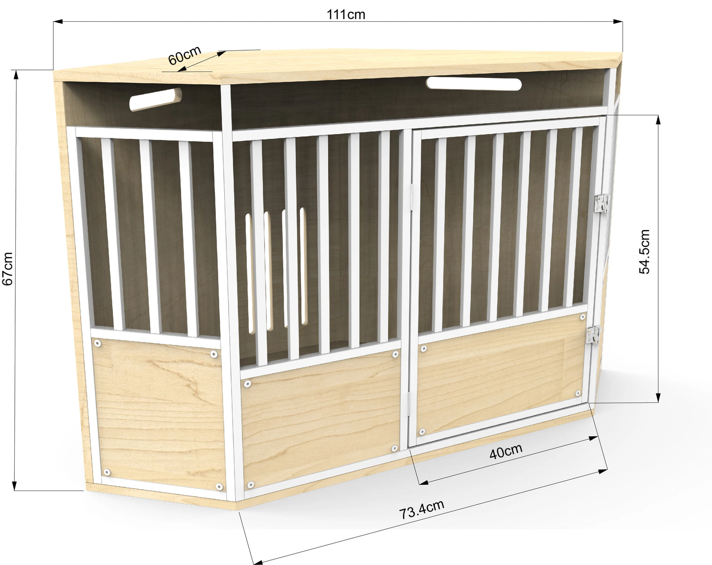 the CORNER CRATE - Furniture Style Wooden Pet Crate Corner Table, Heavy Duty Large Dog Cage Kennel