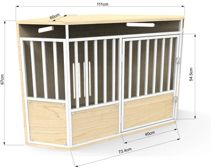 the CORNER CRATE - Furniture Style Wooden Pet Crate Corner Table, Heavy Duty Large Dog Cage Kennel
