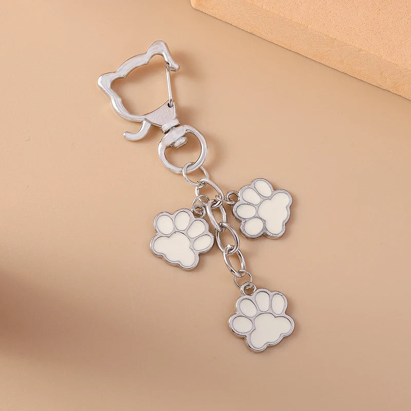 Cute Enamel Puppy Dog Cat Paw Keychain Footprint Key Ring Pendants for Women Girls Handbag Decor DIY Handmade Jewelry  Gifts