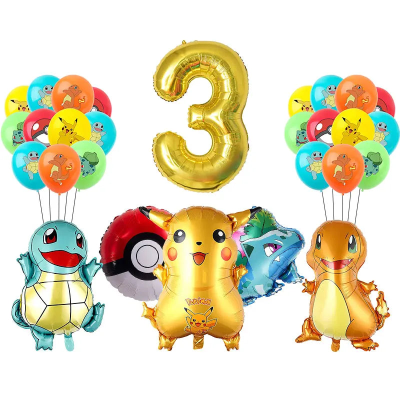 Pikachu Birthday Pokemon Party Decorations Pikachu Foil Balloons Disposable Tableware Plate Napkin Banner For Boy Party Supplies