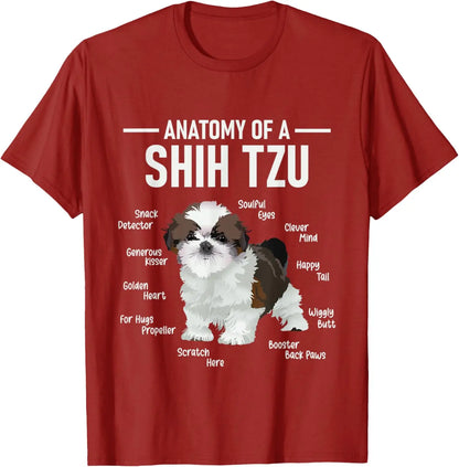 the SHIH TZU ANATOMY - Anatomy of Shih Tzu Animal Dog Breeder Canine Lover T-Shirt, Regular Short Sleeve Tops, O-Neck Casual Style Summer Cotton Tee
