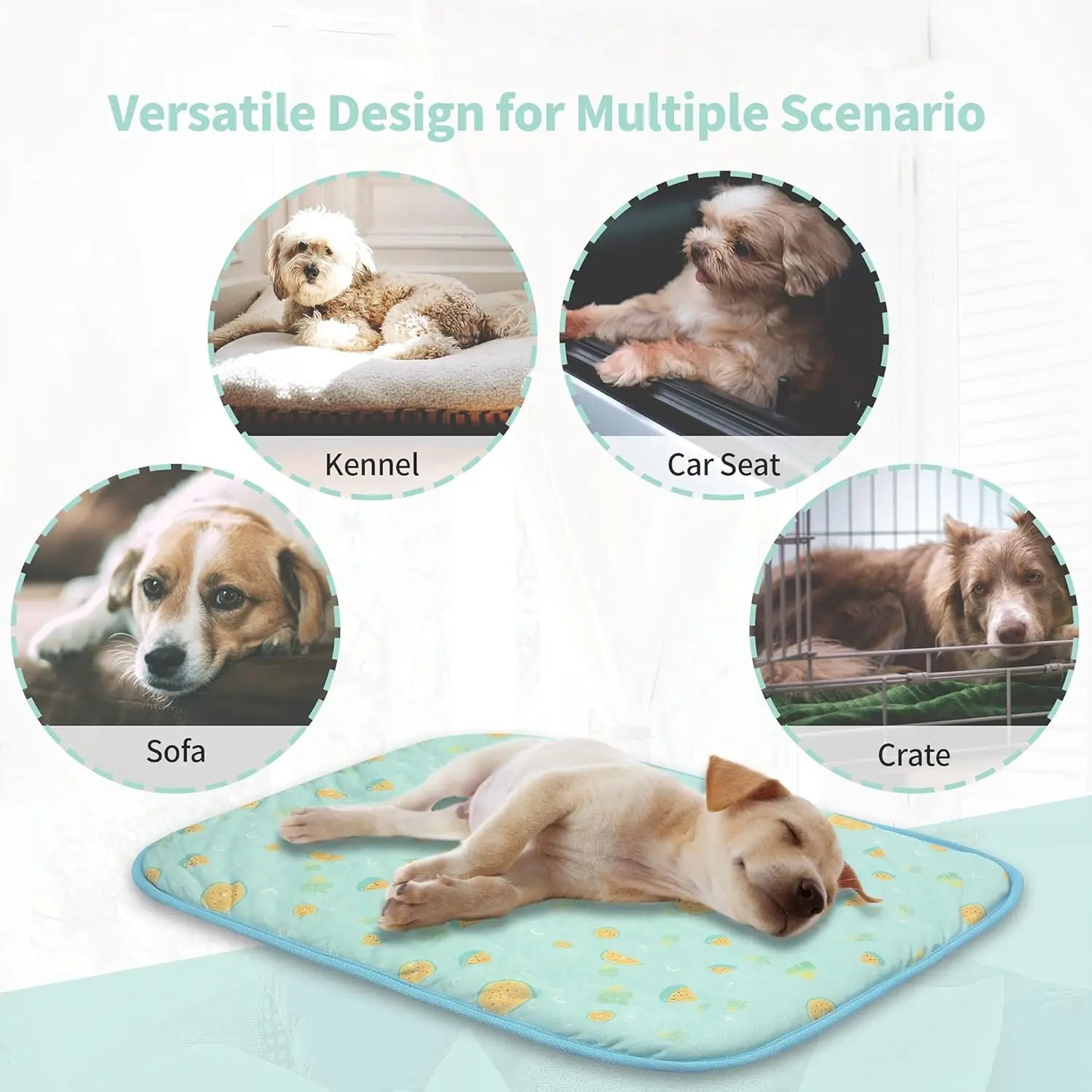 Pet Cooling Mat Ice Silk Cooling Mat with Pillow for Dogs Cats Portable Washable Pet Cooling Blanket, Car Seats, Beds for Summer