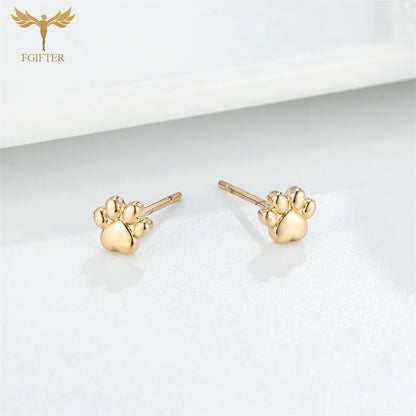 12 Pairs Women Girls Small Earrings 3D Animal Dog Bear Cat Paw Design Stud Earrings Set Golden Stainless Steel Jewelry Earrings