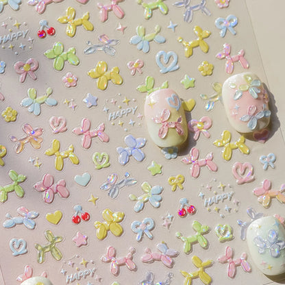 Colorful Balloon Cute Puppy Flower Cherry Bowknot Love Happy Dog Animal Self Adhesive Nail Art Sticker Decoration Manicure Decal