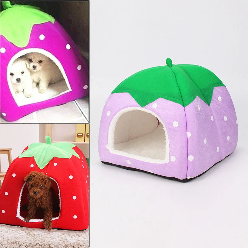 the DOGGY BERRY - Dog/Cat Soft Foldable Portable Strawberry House, Winter Autumn Dog/Puppy/Kitten Warm Bed Tent, Pet Supplies, Cute Cat/Dog Cave Nest
