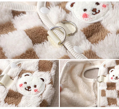 Winter Warm Pet Dog Coat Plaid Dog Clothes with D-ring Plush Pet Jacket for Small Medium Dogs Chihuahua Yorkie Costume