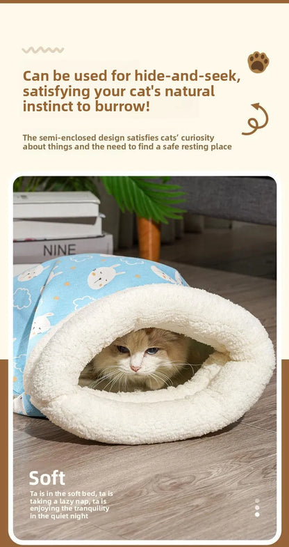 Cat Nest Winter Warmth Semi Enclosed Cat Sleeping Bag Nest Deep Sleep Designed for Cats Bedding Cat Mat Pet Universal