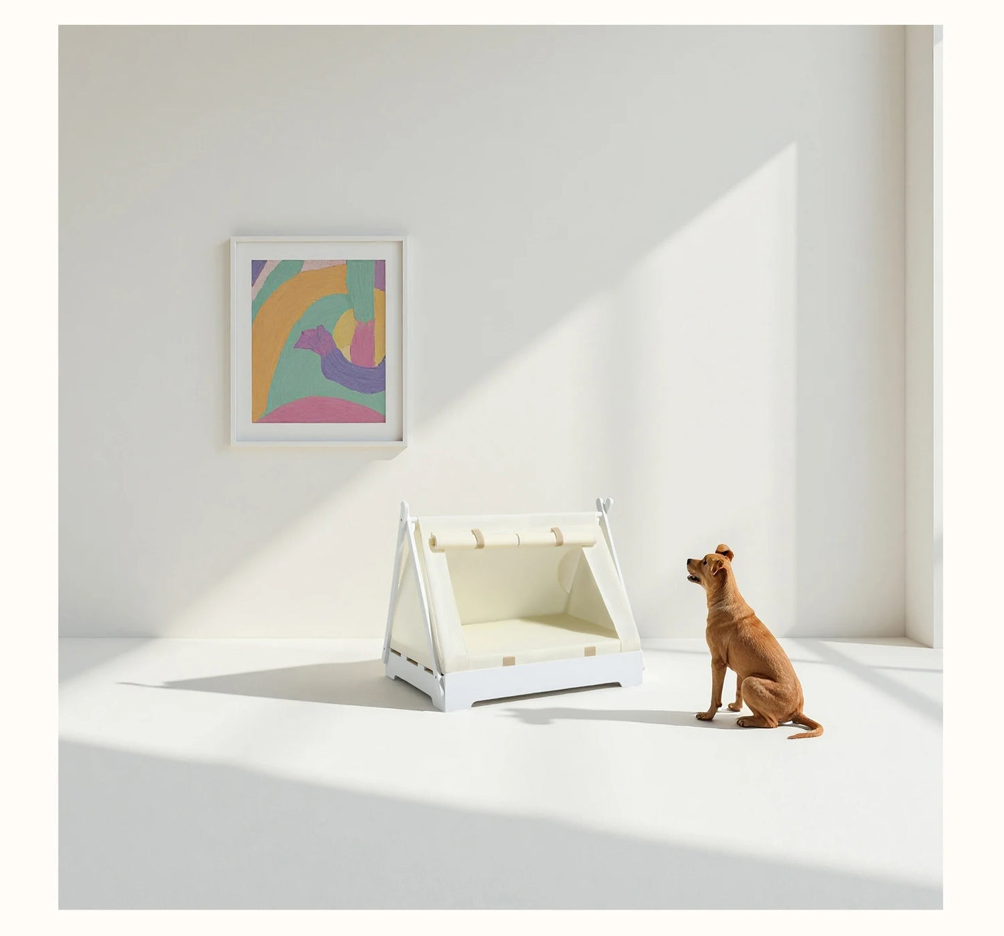 Wooden Pet Tent House - Washable Dog Bed for Small Dogs, Cat House with Removable Cover, Cozy Pet Tent for Indoor/Outdoor Use