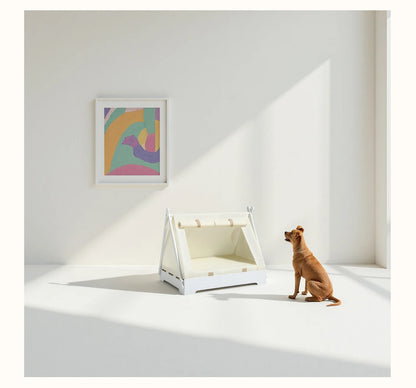 Wooden Pet Tent House - Washable Dog Bed for Small Dogs, Cat House with Removable Cover, Cozy Pet Tent for Indoor/Outdoor Use