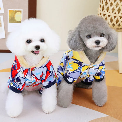 the ASTRO DOG - Snow-Proof Pet Clothing for Small/Medium Dogs, Winter Warm Puppy Hoodie Jumpsuit, Overall Down Parkas Apparel Chihuahua Corgi Suit