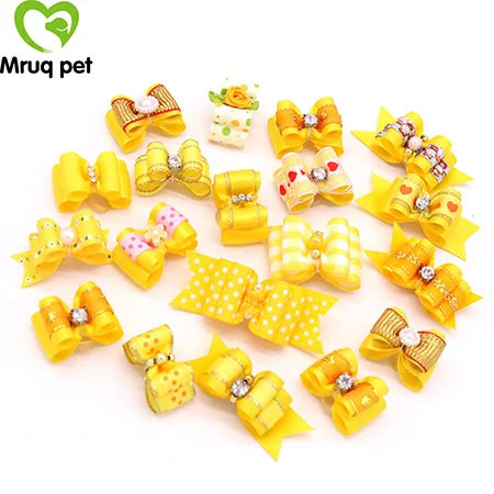 20pcs Pet Dog Cute Hair Bows with Rhinestone&Flowers Ribbon Bows Dog Hair Accessory Dog Groomining Pet Supplies