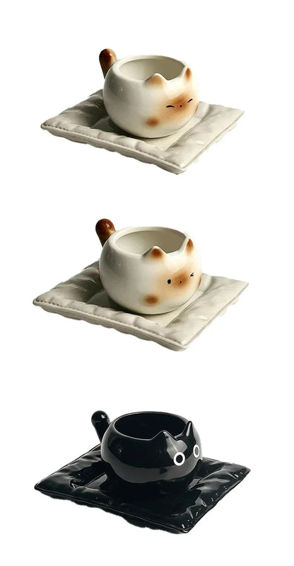 Cute Ceramic Cup Creative Siamese Cat Shaped Mug Coffee Cups Office Milk Cup Household Drinking Utensil Funny Birthday Gift