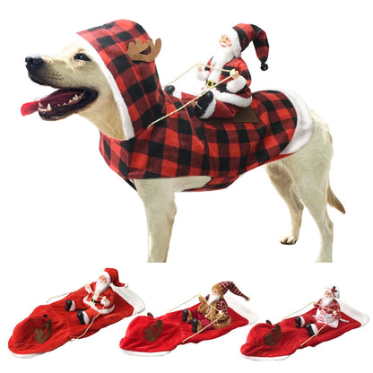 the CLAUS & PAWS COSTUME - Funny Christmas Pet Cosplay Clothes for Small/Medium Dogs/Cats, Warm Dog Cloak with Santa Claus Pet Costume, Happy New Year Gift