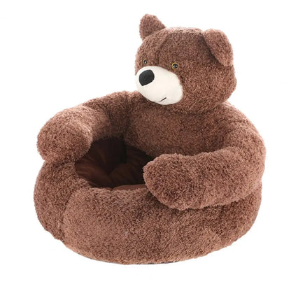 Dog Bed Plush Fabric Soft Pet Sofa Warm Fluffy Teddy Bear Dog Bed with Armrests Cozy Plush Cat Sofa Bed Non-slip for Cats