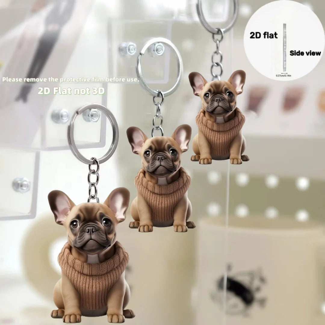 French Bulldog in Sweater Pendant Keychain,Cartoon Puppy 2D Flat Acrylic Ornament,Hanging Decoration for Car,Bags,Festive,Gift