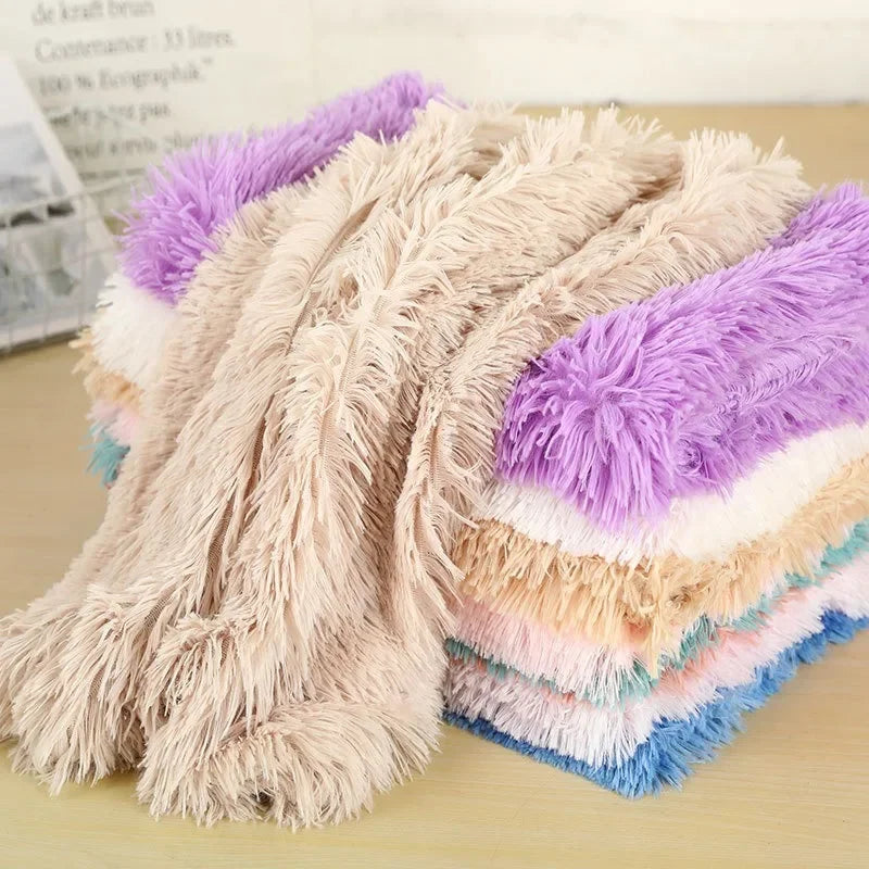 Soft Pet Blanket Mat Warm Dog Cat Sleeping Bed Mats Kennel Washable Long Plush Dogs Blankets Cover Winter Dog Supplies