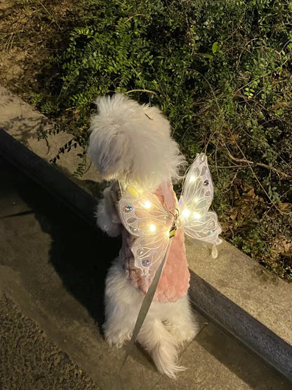 Dog wings glowing butterfly back decoration puppy summer clothes chest back decoration small dog Pomeranian Teddy Bigbear