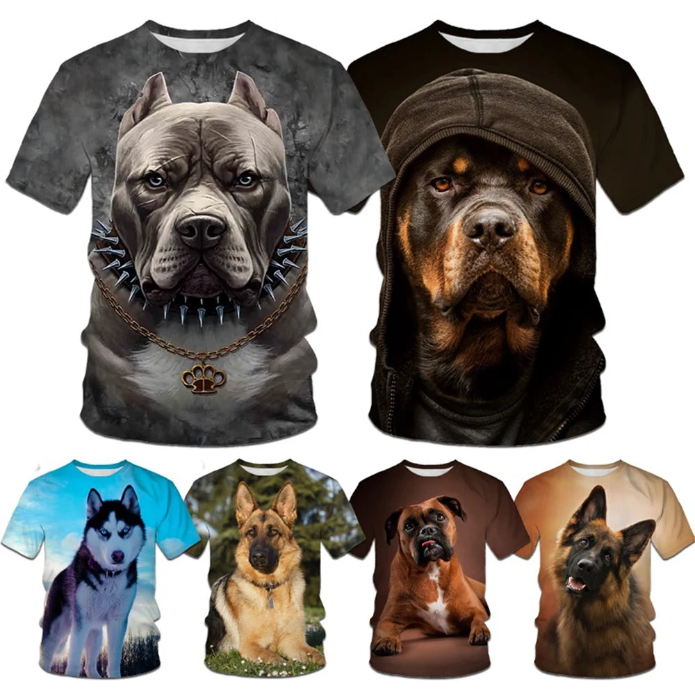 the ALPHA DOG CLUB - Summer Fashion Trend Novel Cute Dog 3D Printed Dog Pattern Trend Casual Comfortable Short Sleeved Top