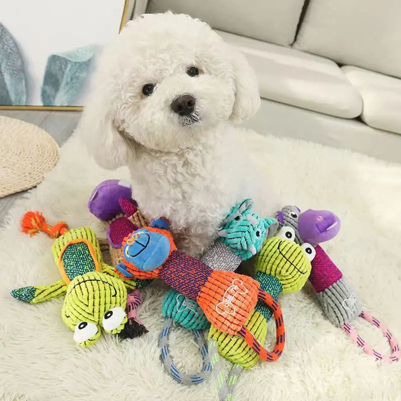 Pet Dog Cleaning Teeth Squeaky Interactive Cartoon Animal Cute Shaped Dog Chewing Toy Pet Training Products Puppy Plush Rope Toy