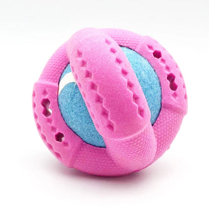 Pet dog toy rubber foam four hollowed out leaky food ball tennis ball interactive companionship for small and medium-sized dogs