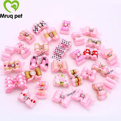 20pcs Pet Dog Cute Hair Bows with Rhinestone&Flowers Ribbon Bows Dog Hair Accessory Dog Groomining Pet Supplies