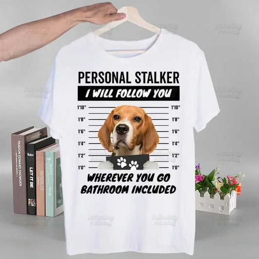 the PERSONAL STALKER - Beagle Cartoon Men's T-Shirts, Funny Hip Hop Summer Women/Men Bagel Dog Cute T-Shirts