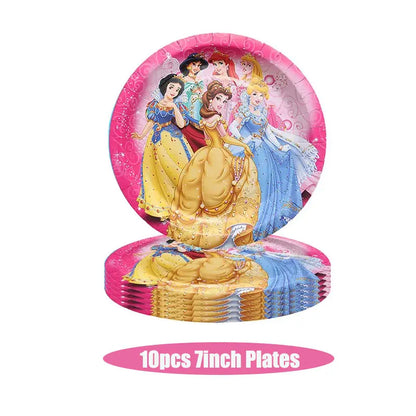 Disney Princess Birthday Decoration Tableware Paper Cups Plates Balloons Tablecloth Backdrop Banner Party Supplies For Baby Kids