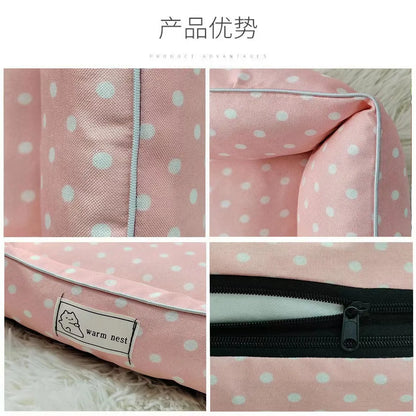 Removable Washable Pet Bed - Polka Dot All Season Mat for Small Medium Dogs Cats, Plush Cushion for Dachshund Puppy